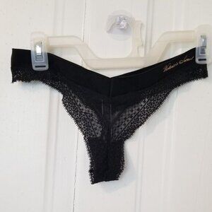NWOT Victoria's Secret Incredible: Logo Thong Sz M Black Mesh Lace